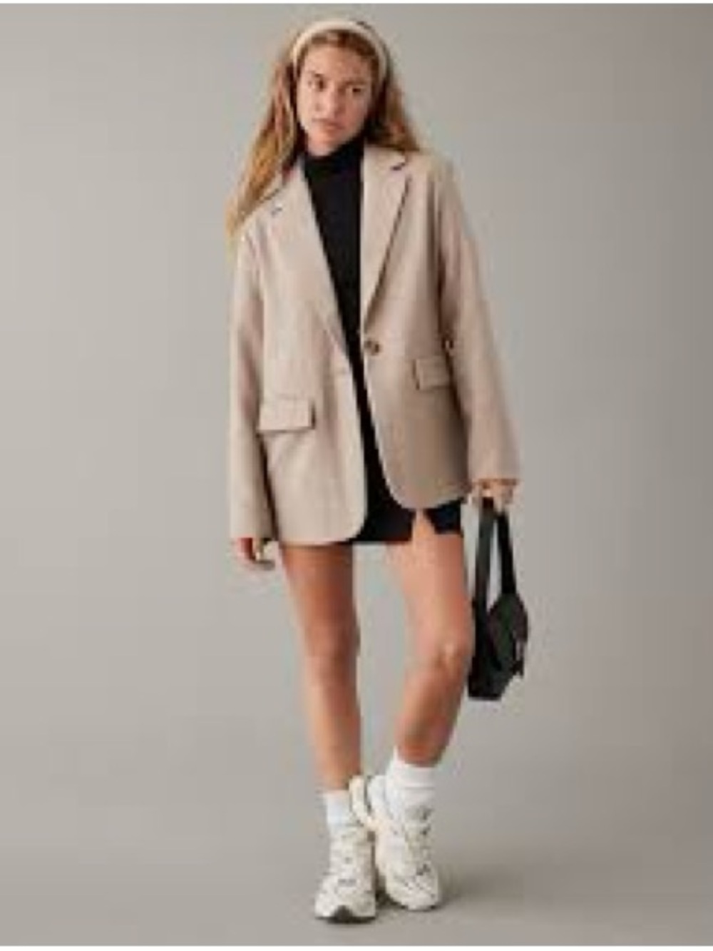 American Eagle Outfitters Light Beige Single-Button Blazer